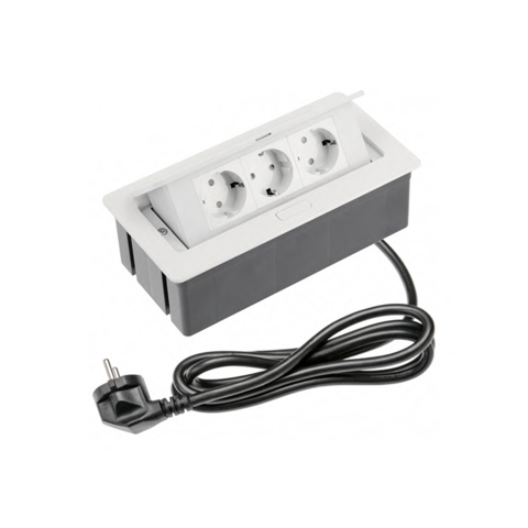 Розетка мебельная GTV SOFT 3xSchuko, кабель питания с вилкой, белая