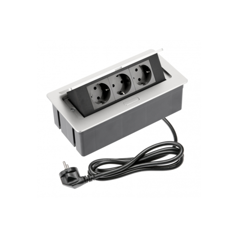 Розетка мебельная GTV SOFT 3xSchuko, кабель питания с вилкой, алюминий