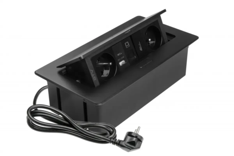 Мебельная розетка GTV MULTISOFT, 2хSHUKO, USB A+C, RJ45, HDMI кабель 1.5м, черный