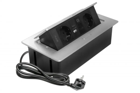 Мебельная розетка GTV MULTISOFT, 2хSHUKO, USB A+C, RJ45, кабель 1.5м, алюминий
