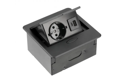 Встраиваемая мебельная розетка GTV AVARO, 1x розетка Schuko, USB A+C, кабель 1,5м, черная