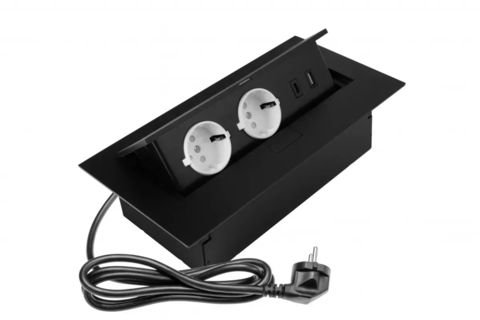 Удлинитель GTV для офиса врезной в стол 2x розетка Schucko, 2xUSB A+C, черный