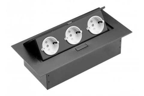 Мебельная розетка GTV, 3хSHUKO, кабель 1.5м, черный