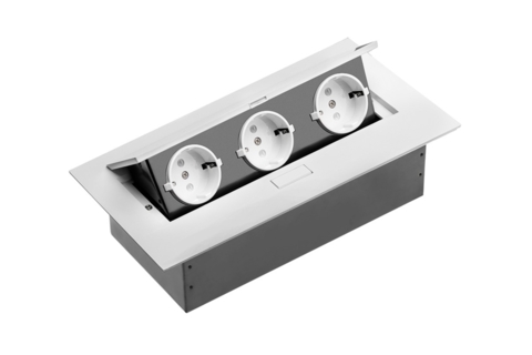 Удлинитель врезной в стол GTV 3xSCHUCKO, макс. 3600Вт, 16А, IP20, 220-240В/50-60Гц, без кабеля, алюминий