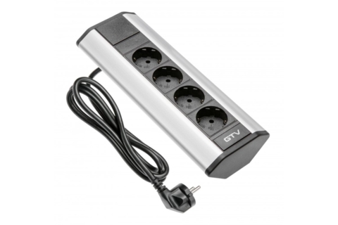 Удлинитель для офиса GTV AE-PBKT4S-80, угловой, 4 x гнезда SCHUKO, серебряный