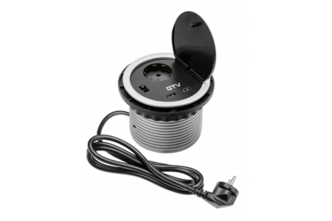 Удлинитель GTV для офиса (врезной) CHARGER, 1 розетка schucko, 2xUSB 5V 2A, кабель 1,5м