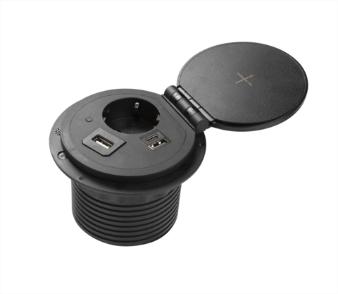 Подовжувач вбудований GTV CHARGER PLUS індукційна зарядка , 1 роз. schuko, USB A+C, HDMI, RJ45, 1,5 м, чорний