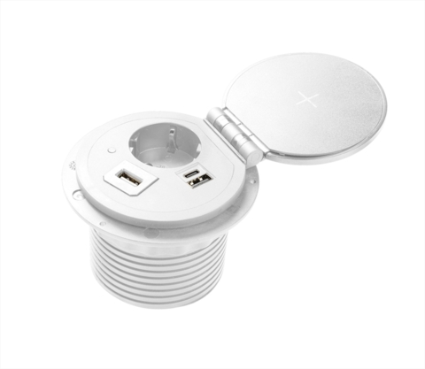 Подовжувач вбудований GTV CHARGER PLUS індукційна зарядка , 1 роз. schuko, USB A+C, HDMI, RJ45, 1,5 м, білий