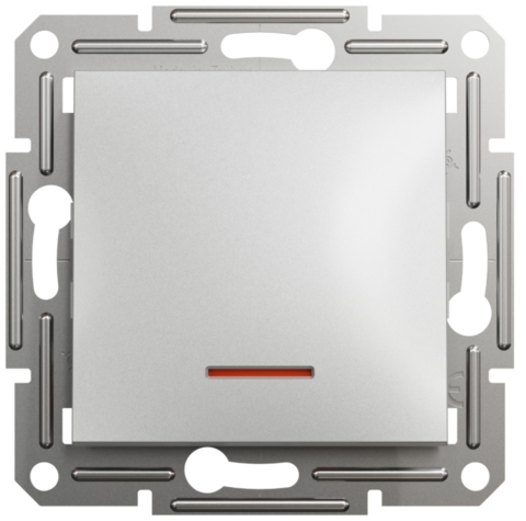 Вимикач Asfora 1-кл з підсвіткою, Алюміній (без рамки)