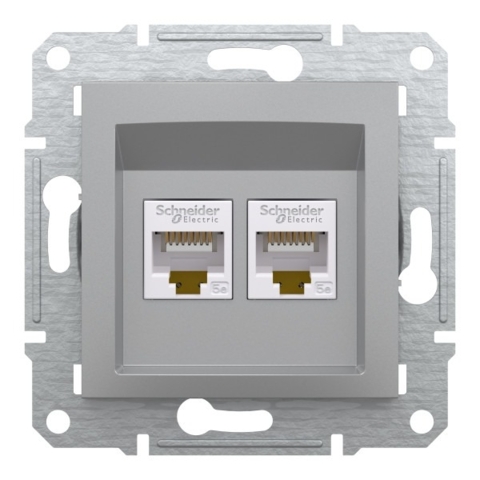 Розетка комп'ютерна Asfora 2-на RJ45, кат.5е, UTP, Алюміній (без рамки)