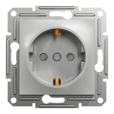Розетка із заземленням Asfora 1-а з захисними шторками, Алюміній