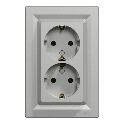 Розетка із заземленням Asfora 2-а, Алюміній