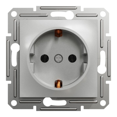 Розетка із заземленням Asfora 1-а, Алюміній (без рамки)
