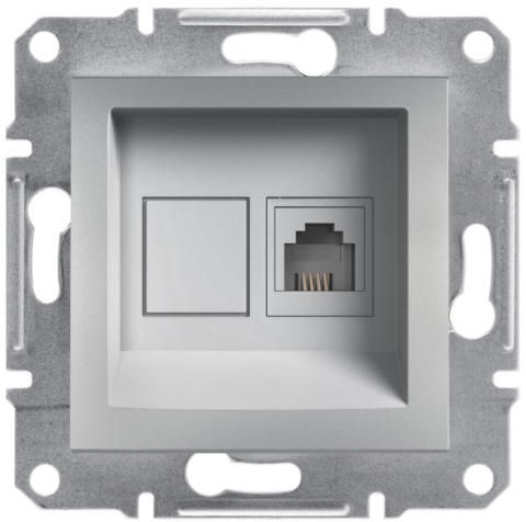 Розетка Asfora телефонна, RJ11, 4 контакти, Алюміній (без рамки)