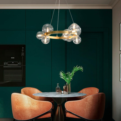 Кільцева латунна люстра з 9 прозорими плафонами Ø 60 см