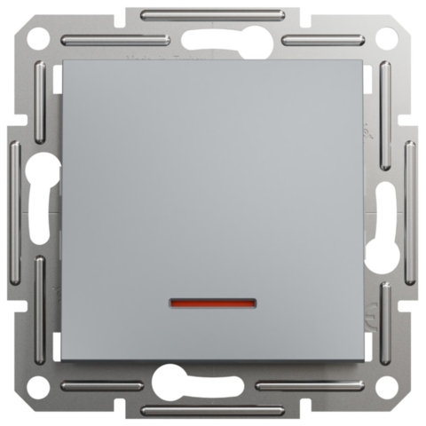 Кнопковий вимикач Asfora 1-кл з підсвіткою, Сталь (без рамки)
