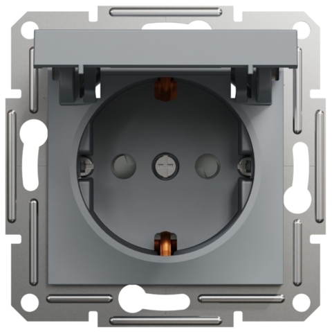 Розетка із заземленням Asfora 1-а з кришкою, Сталь (без рамки)