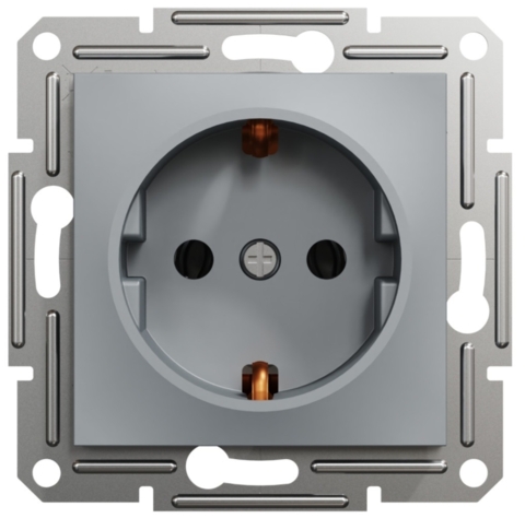 Розетка із заземленням Asfora 1-а, Сталь (без рамки)