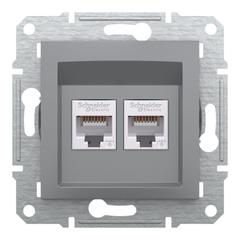 Розетка комп'ютерна Asfora 2-на RJ45, кат.6, UTP, Сталь (без рамки)