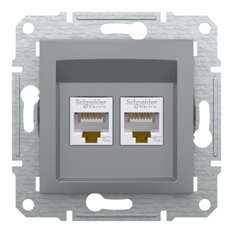 Розетка комп'ютерна Asfora 2-на RJ45, кат.5е, UTP, Сталь (без рамки)