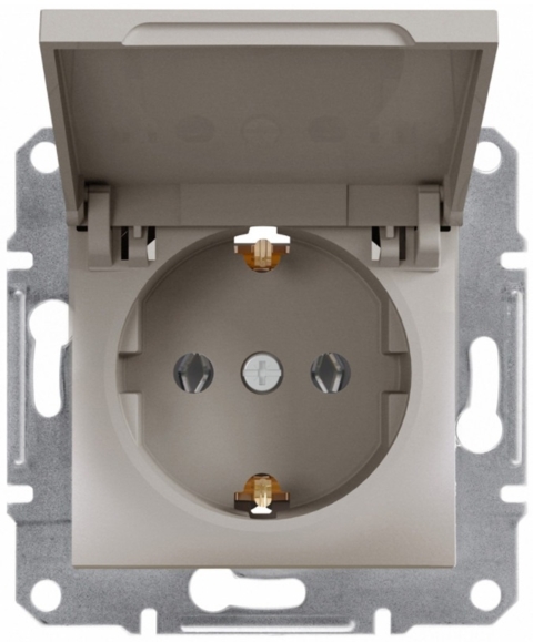 Розетка із заземленням Asfora 1-а з кришкою, Бронза (без рамки)