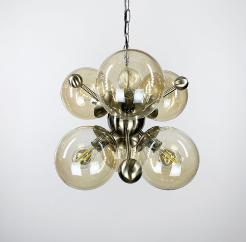 Підвісна люстра у корпусі кольору satin з 6 янтарними плафонами Ø50 см