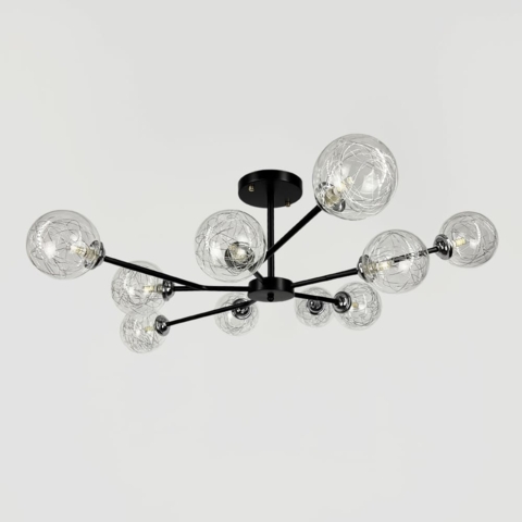 Стельова люстра в чорному корпусі з хромом на 10 плафонів 