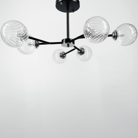 Потолочная люстра в черном корпусе с хромом на 6 плафонов