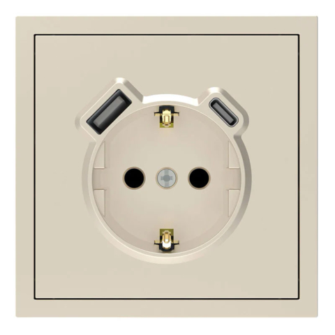 Розетка с заземлением + USB-A 18W и Type-C 20W Ardero Soft механизм 16А шампань