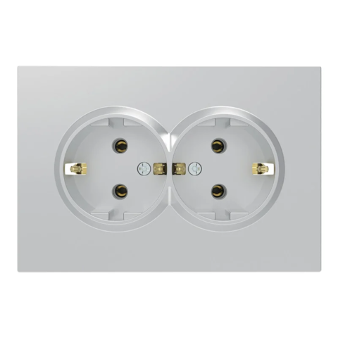 Розетка подвійна із заземленням Ardero Soft механізм 16А срібло