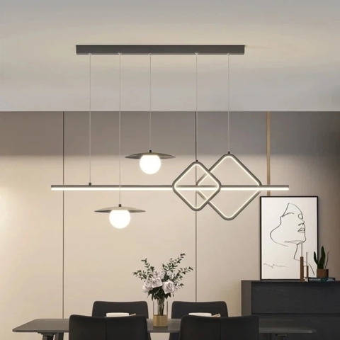 Видовжена чорна LED люстра з 2 світлодіодними ромбами та 2 плафони 100 см