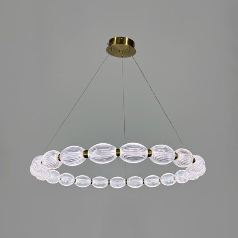 Led люстра з прозорими рельєфними кульками у латунному кільцевому корпусі Ø 78 см