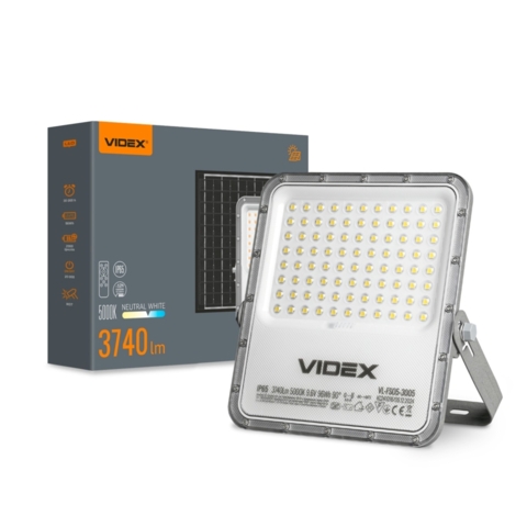 LED прожектор автономний VIDEX 3740Lm 5000K 31,4х27,3х4,5 см