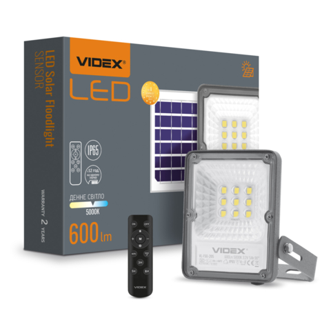LED прожектор автономний VIDEX 600Lm 5000K 14,5х12,8х4 см з пультом