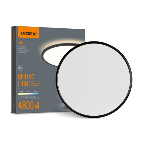 LED светильник с декоративной подсветкой VIDEX DL5R 44W 3000K-4000K-5000K Black