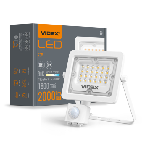 LED прожектор VIDEX F2e 20W 5000K с датчиком движения и освещенности