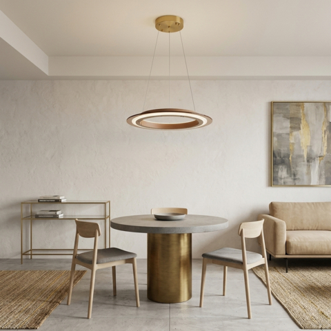 Люстра з кільцевим підвісним сатиновим корпусом та янтарним склом Ø50 см