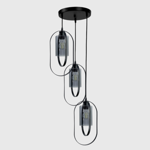 Світильник Лофт на 3 підвіси з графітовими плафонами у чорному круглому корпусі