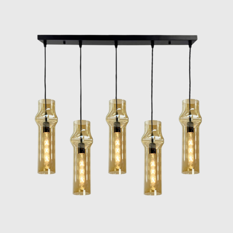 Світильник на 5 янтарних плафонів у чорному видовженому корпусі