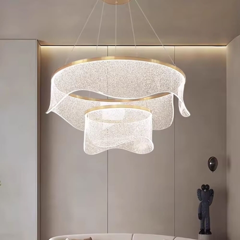 Підвісна золота люстра з іскристими акриловими кільцями Ø60+30 см