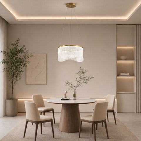 Підвісна золота люстра з іскристим акриловим кільцем Ø40 см