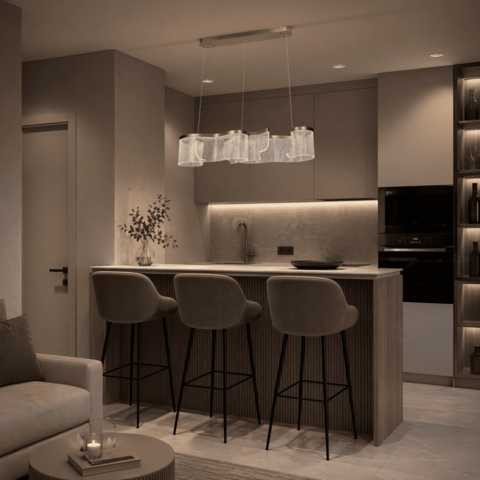 Видовжена люстра з іскристим акрилом у золотому корпусі 90х22х16 см