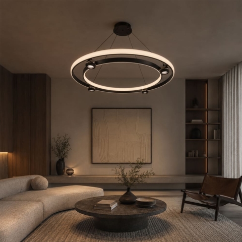 Кольцевая черная Led люстра с золотой фурнитурой Ø 80 см