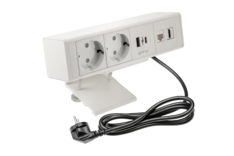 Меблева розетка BAR, 2хSHUKO, USB A+C, HDMI, RJ45 кабель 1.5 м, білий