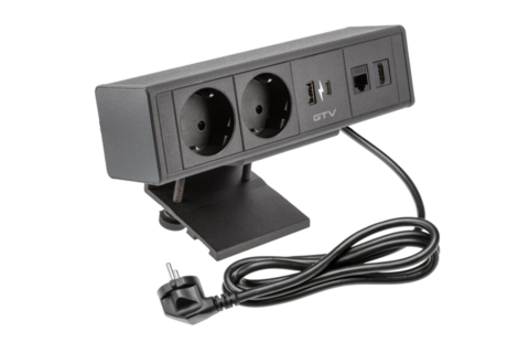 Меблева розетка BAR, 2хSHUKO, USB A+C, HDMI, RJ45 кабель 1.5 м, чорний