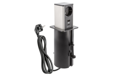 Меблева розетка TOWER, 1хSHUKO, USB A+C,кабель 1.5 м, чорний