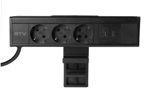 Меблева розетка Nico, 3 x Schuko розетка, USB A+C, кабель 1,5 м, чорний з кріпленням