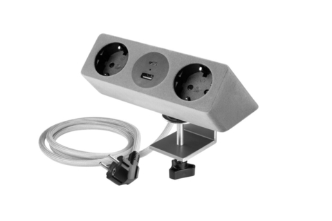 Мебельная розетка SOFITO, 2хSHUKO, USB A+C, кабель 1.5м, серый флок