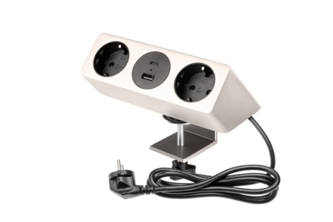 Мебельная розетка SOFITO, 2хSHUKO, USB A+C, кабель 1.5м, нержавеющая сталь