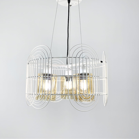 Подвесная люстра в стиле лофт в белом каркасе на 3 лампы